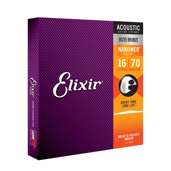 11308 8-String Nanoweb 80/20 Bronze Acoustic Guitar Strings 16-70 - jeu de 8 cordes