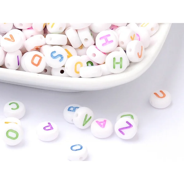 200 perles lettres alphabet rondes multicolores