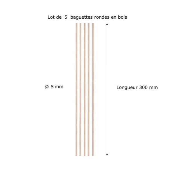 Baguettes rondes en bois Ø 5 mm x 300 mm
