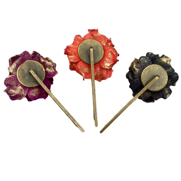 Barrette Teacup Rose en cuir