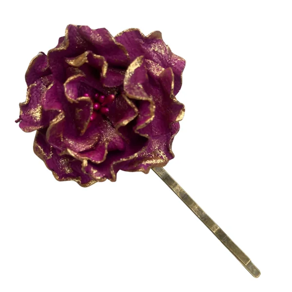 Barrette Teacup Rose en cuir