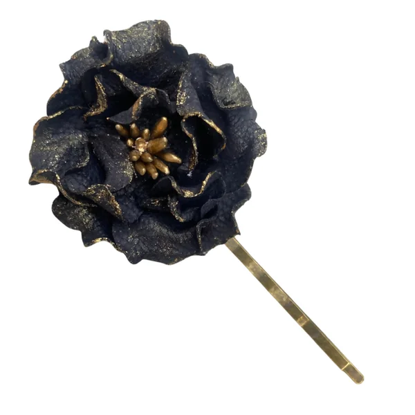 Barrette Teacup Rose en cuir