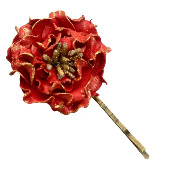 Barrette Teacup Rose en cuir