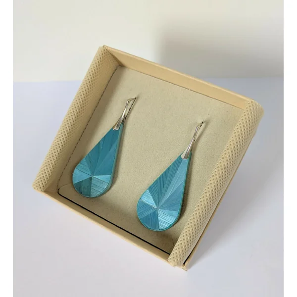 Boucles d'oreilles Gouttes avec marqueterie de paille Turquoise - crochets argent