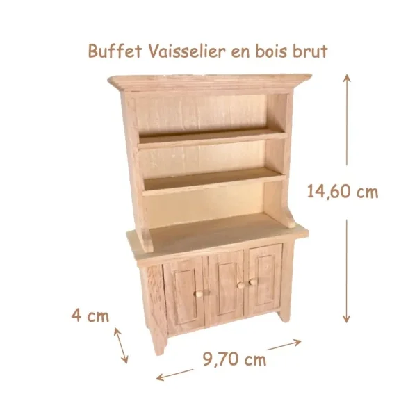 Buffet vaisselier miniature en bois brut 1/12 à personnaliser