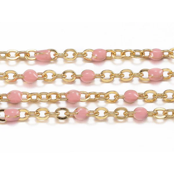 Chaîne forçat dorée avec points émaillés résine époxy rose x 20 cm