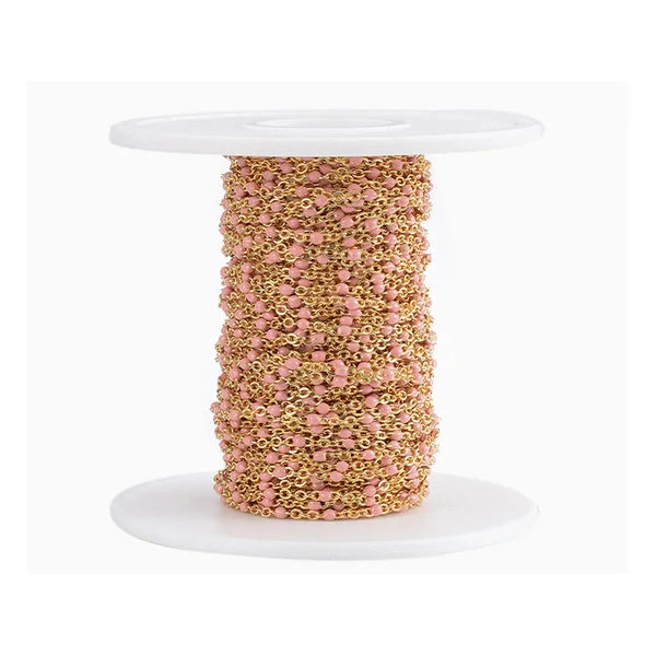 Chaîne forçat dorée avec points émaillés résine époxy rose x 20 cm