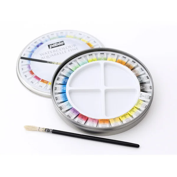 Coffret 24 demi-godets aquarelle fine - boîte ronde