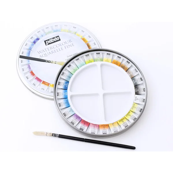 Coffret 24 demi-godets aquarelle fine - boîte ronde