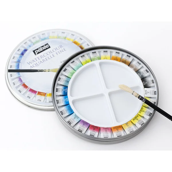 Coffret 24 demi-godets aquarelle fine - boîte ronde