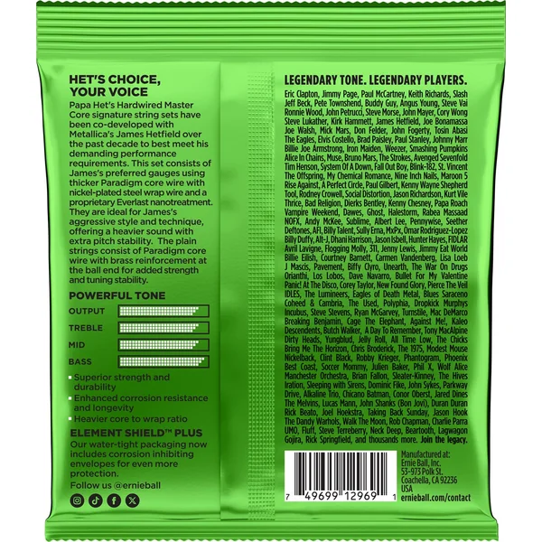 Cordes électrique signature Papa Hets, James Hetfield - 11-50 - set of strings