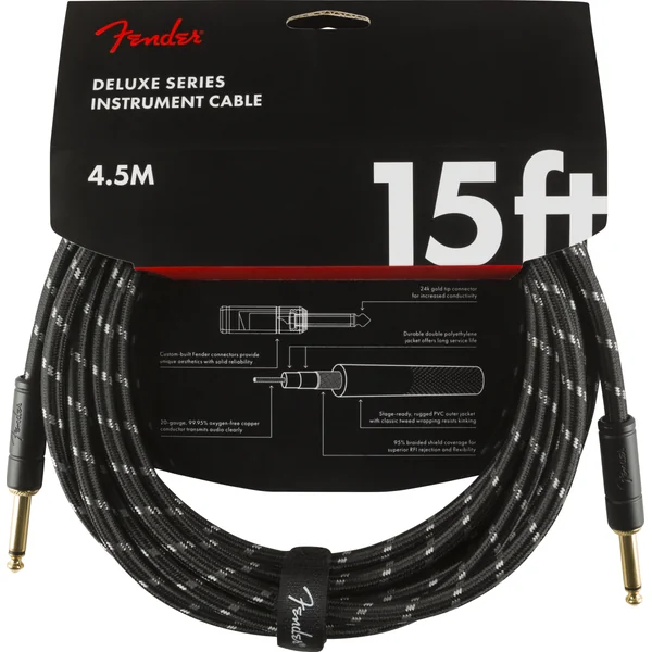 Deluxe Instrument Cable, 15ft, Straight/Straight - Black Tweed