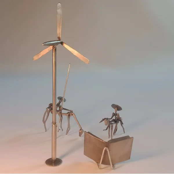 Don Quichotte et Sancho Panza. Évocation humoristique en acier