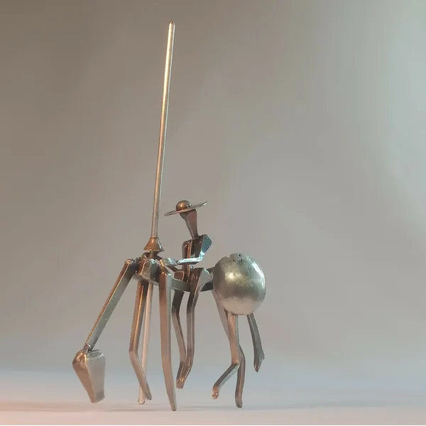Don Quichotte et Sancho Panza. Évocation humoristique en acier