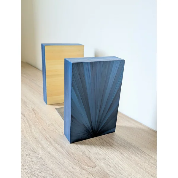 Duo de Serre-livres avec Marqueterie de paille bleue