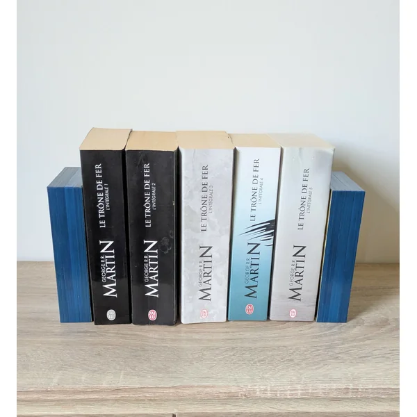 Duo de Serre-livres avec Marqueterie de paille bleue