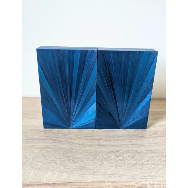 Duo de Serre-livres avec Marqueterie de paille bleue