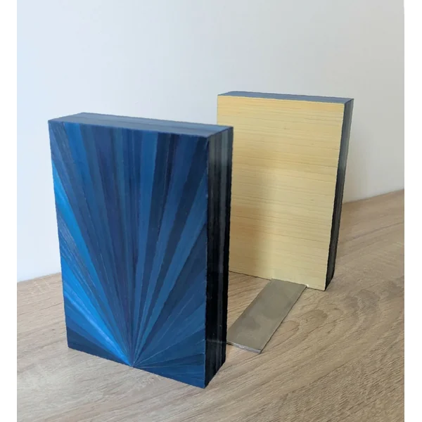 Duo de Serre-livres avec Marqueterie de paille bleue