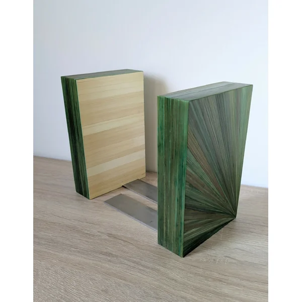 Duo de Serre-livres avec Marqueterie de paille verte
