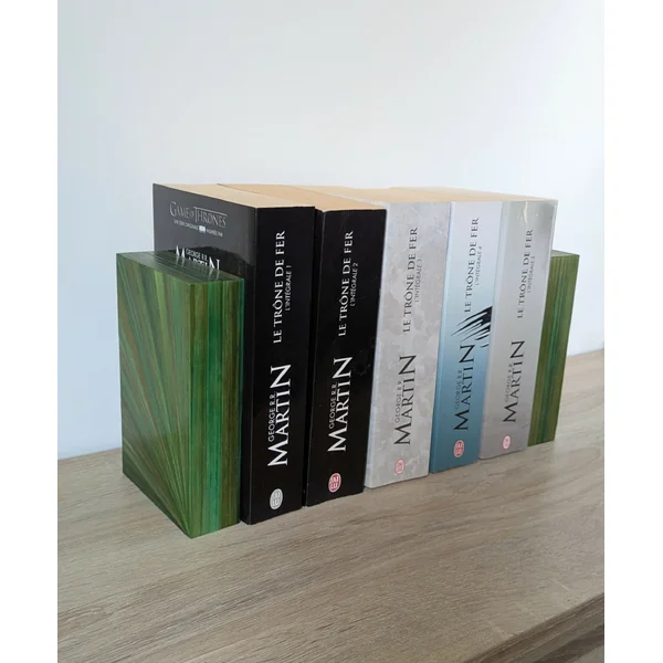 Duo de Serre-livres avec Marqueterie de paille verte