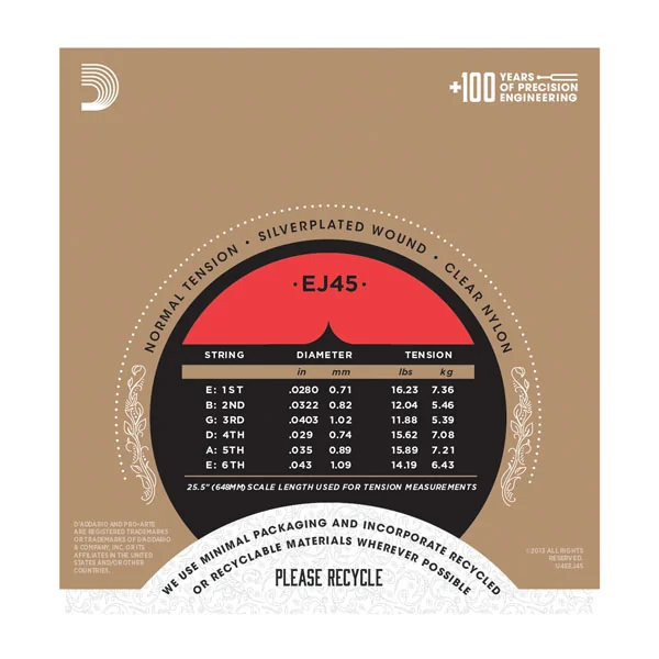 EJ45 Pro Arte Classical Nylon Core - jeu de 6 cordes
