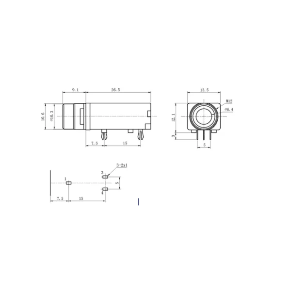 Embase Jack stereo femelle 6.35mm pour façade