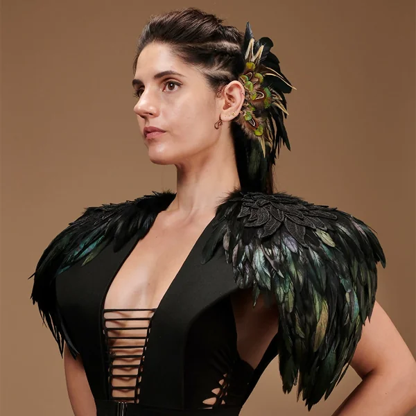 Epaulettes uniques en plume naturelles noir