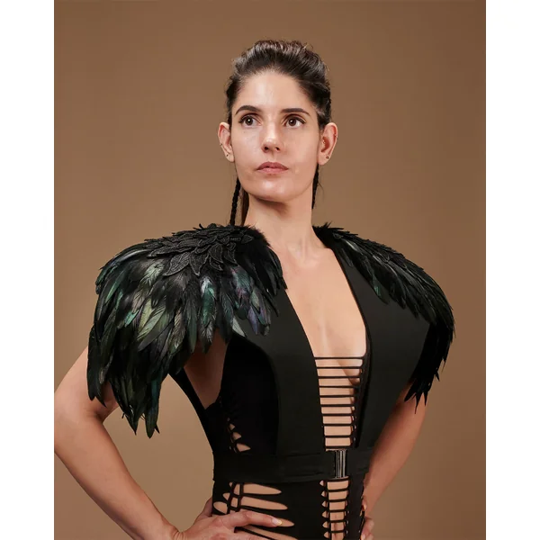 Epaulettes uniques en plume naturelles noir