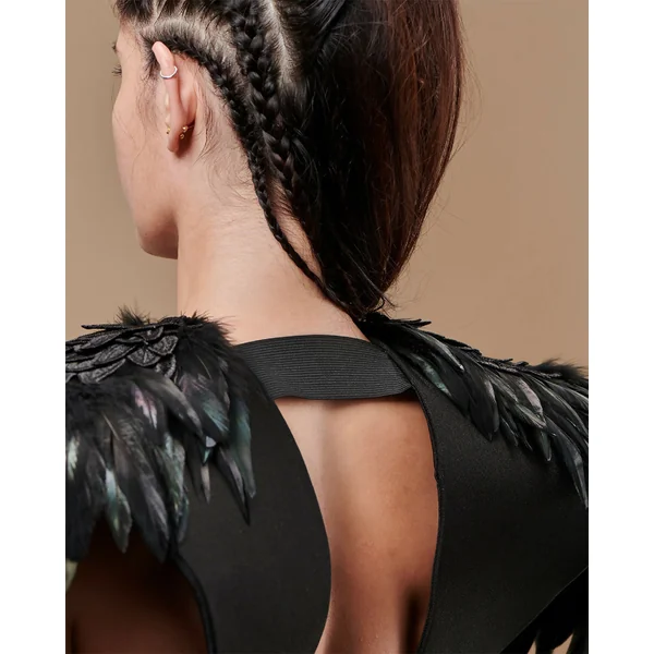 Epaulettes uniques en plume naturelles noir