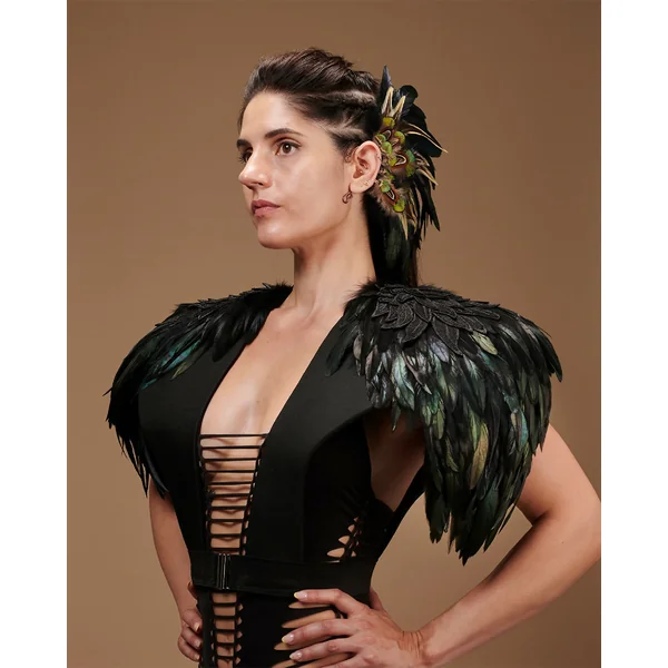 Epaulettes uniques en plume naturelles noir