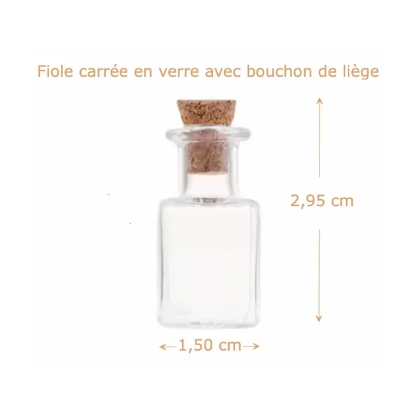 Fiole carrée en verre miniature avec bouchon de Liège