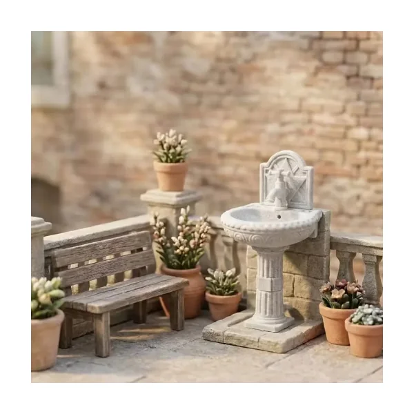 Fontaine murale décorative imitation pierre pour jardin miniature 1/12ᵉ