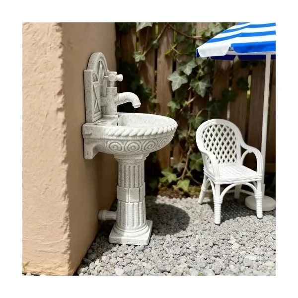 Fontaine murale décorative imitation pierre pour jardin miniature 1/12ᵉ