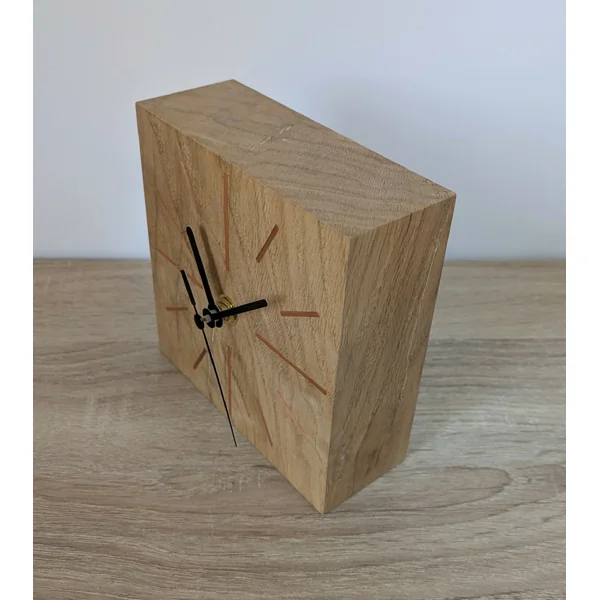 Horloge de bureau Carrée en chêne massif et Marqueterie de paille Cuivre