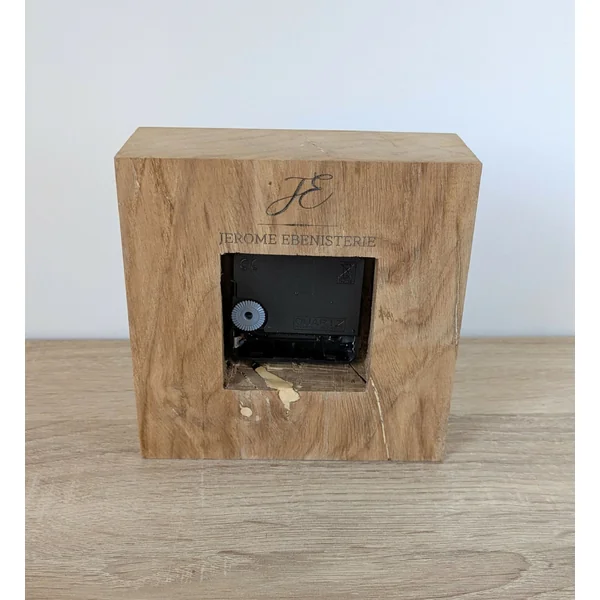 Horloge de bureau Carrée en chêne massif et Marqueterie de paille Cuivre