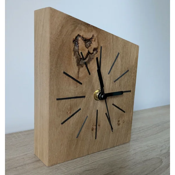 Horloge de bureau en Chêne massif et Marqueterie de paille Gris Anthracite