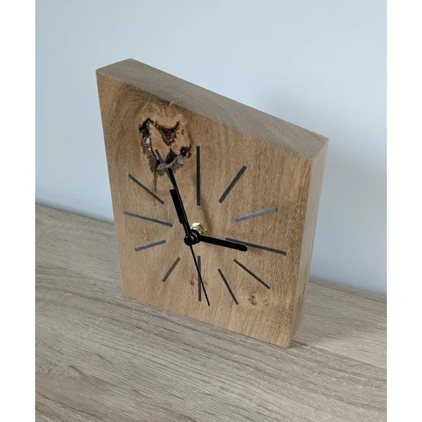 Horloge de bureau en Chêne massif et Marqueterie de paille Gris Anthracite