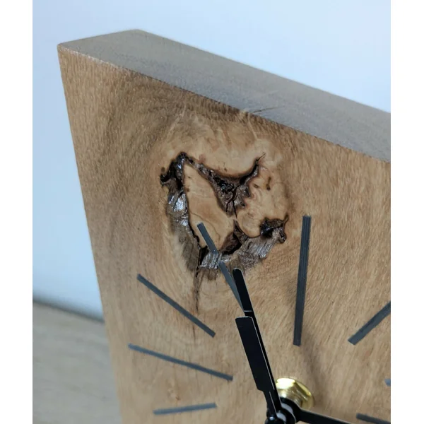 Horloge de bureau en Chêne massif et Marqueterie de paille Gris Anthracite