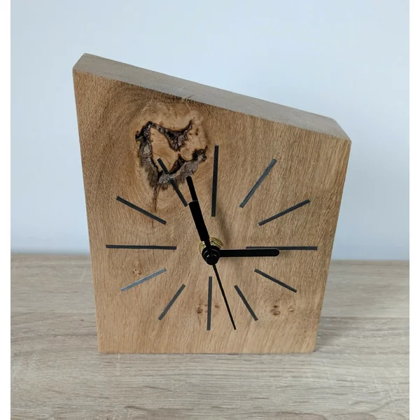 Horloge de bureau en Chêne massif et Marqueterie de paille Gris Anthracite