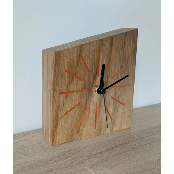 Horloge de bureau en Chêne massif et Marqueterie de paille Orange