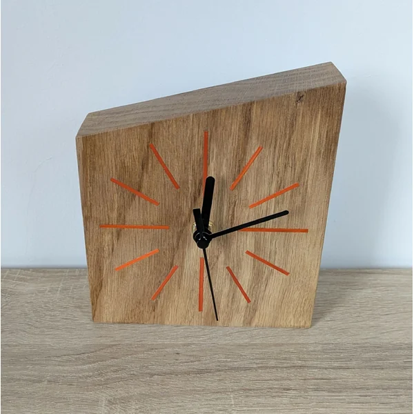 Horloge de bureau en Chêne massif et Marqueterie de paille Orange