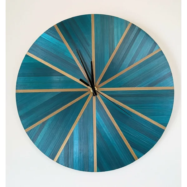 Horloge murale Ronde avec Marqueterie de paille Verte bleutée et doré