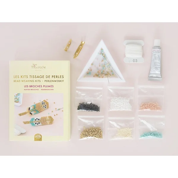 Kit Rose Moustache - tissage de perles miyuki - les broches plumes