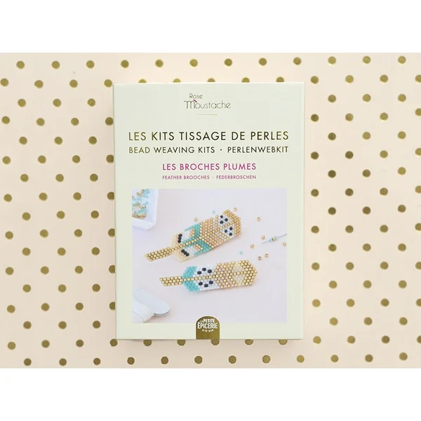 Kit Rose Moustache - tissage de perles miyuki - les broches plumes