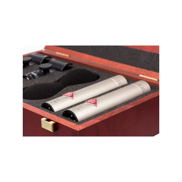 Kit stéréo 2 KM184 NEUMANN couleur Nikel avec pinces , bonnettes , boitier bois
