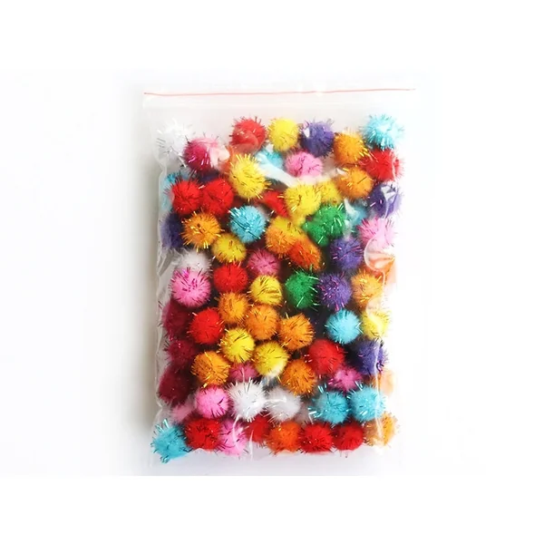 Lot de 100 pompons à fils métalliques de couleur vives - 1,5 cm