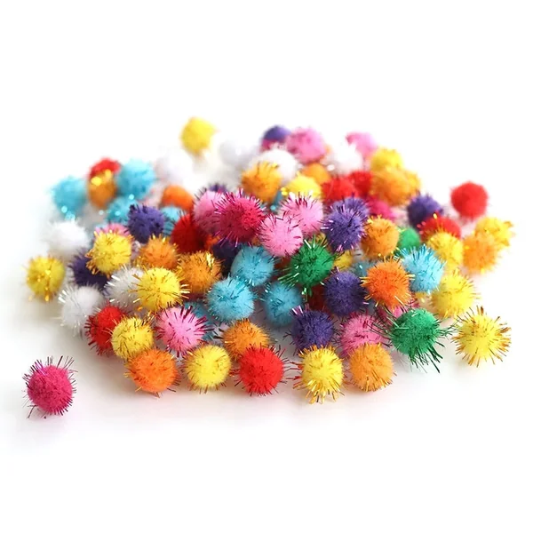 Lot de 100 pompons à fils métalliques de couleur vives - 1,5 cm