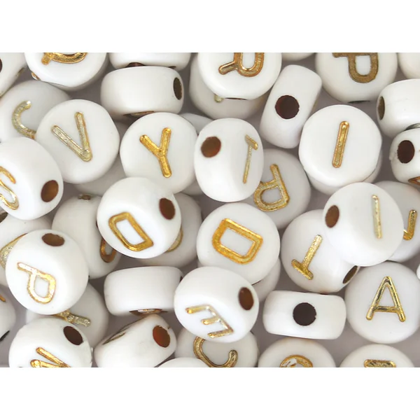 Lot de 200 perles rondes - Lettres alphabet dorées