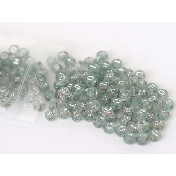 Lot de 200 perles rondes à paillettes - Lettres alphabet argentés