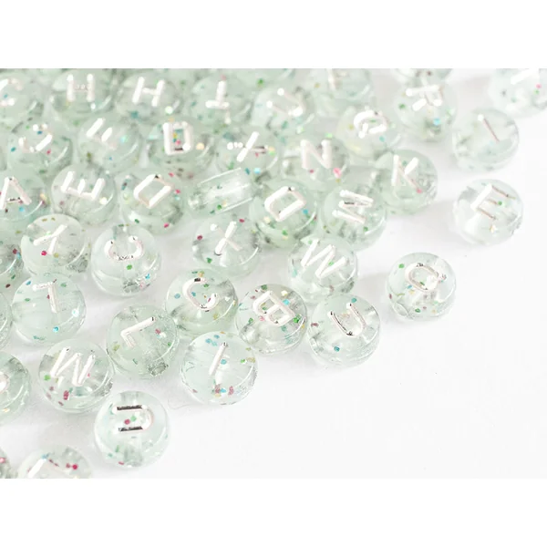 Lot de 200 perles rondes à paillettes - Lettres alphabet argentés